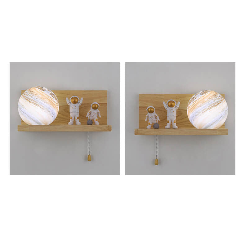Planet Glass Solid Wood Wall Lamp