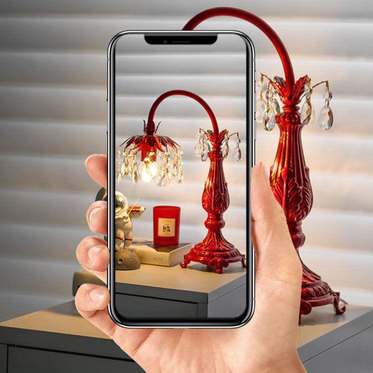 Crystal Beaded Iron Carved Table Lamp
