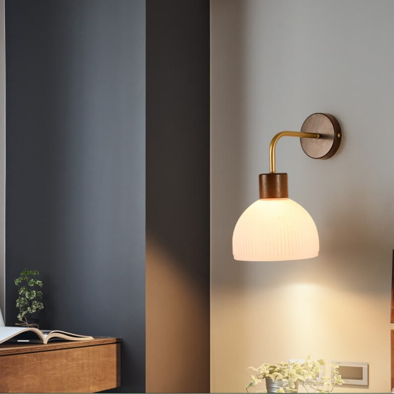 Walnut Striped Glass Dome Wall Lamp
