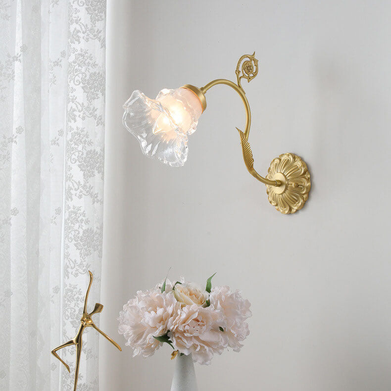 Glass Flower Copper Living Wall Lamp