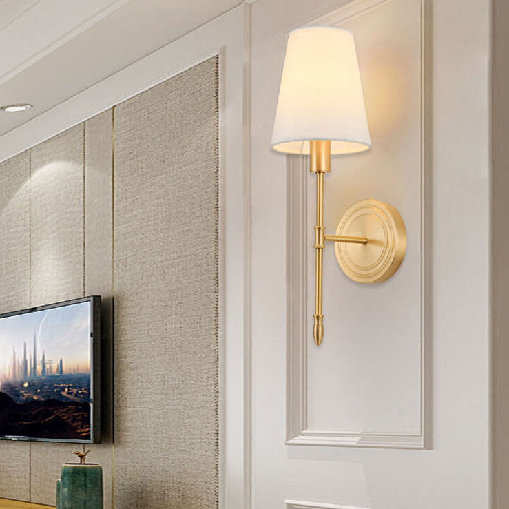 Brass Fabric Glass Straight Wall Lamp