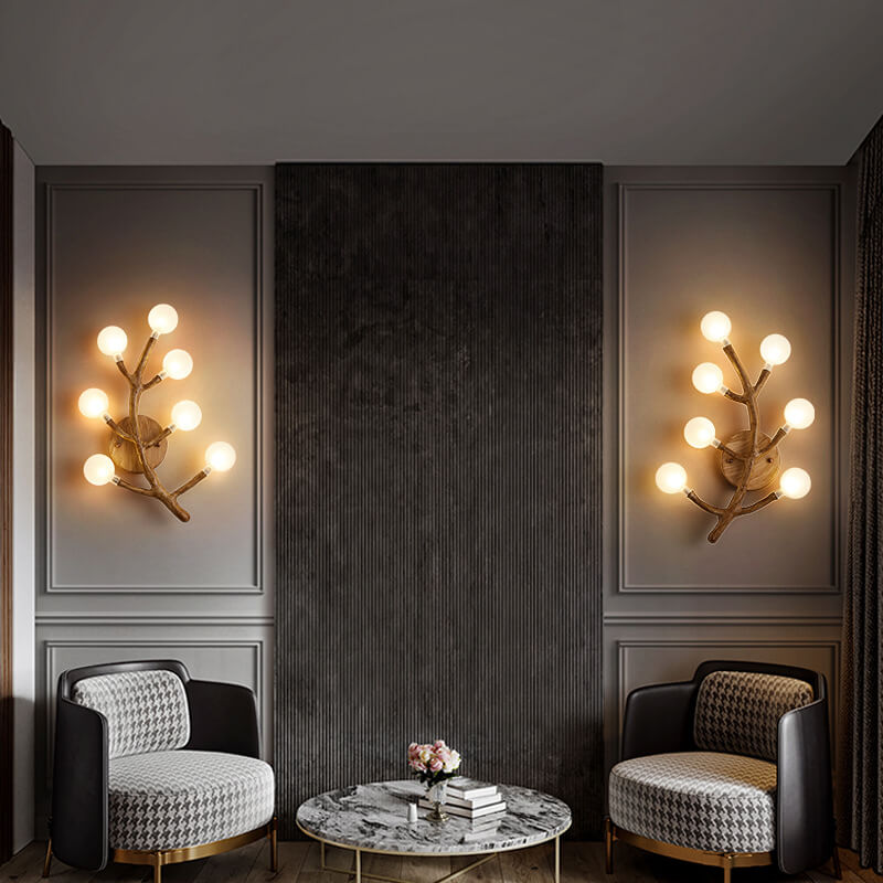 Resin Tree Fork Glass 7-Light Wall Lamp