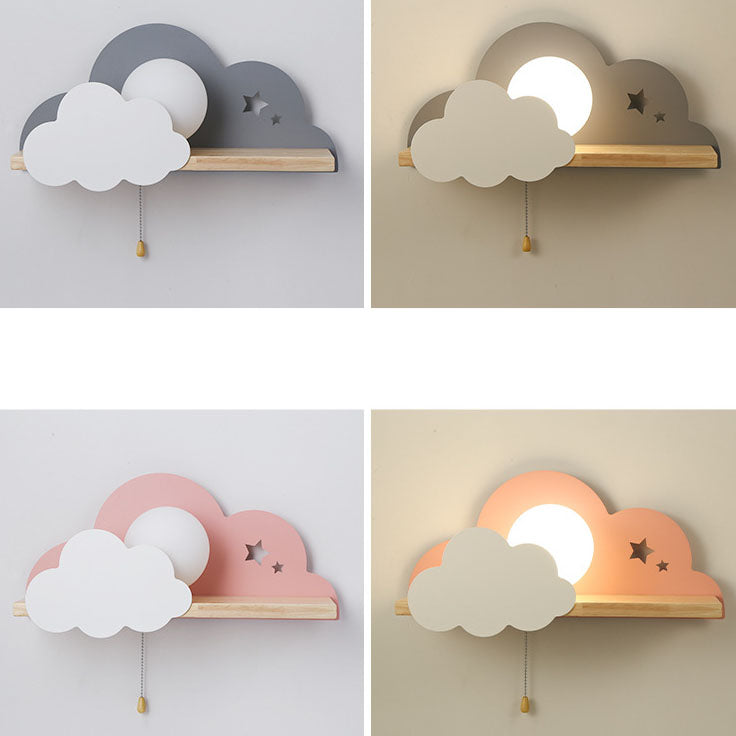 Macaron Cloud Glass Wood Wall Lamp