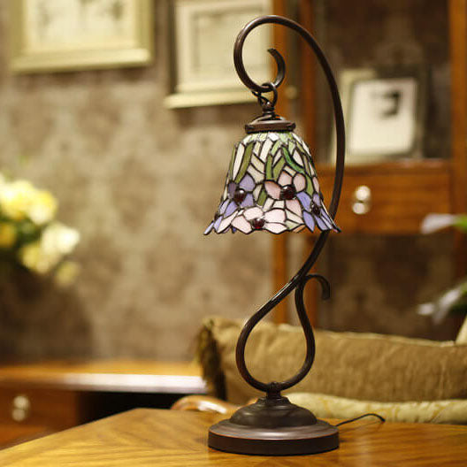 Orchid Stained Glass Metal Table Lamp