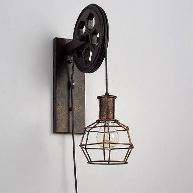 Iron Cage Pulley Liftable Wall Lamp