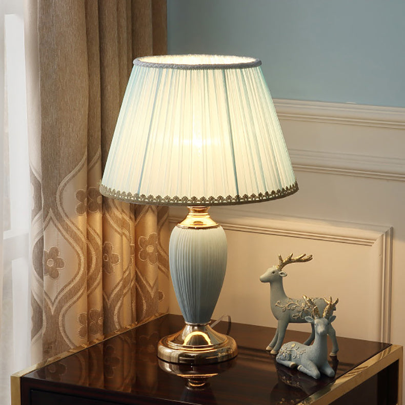 Pleated Fabric Ceramic Column Table Lamp
