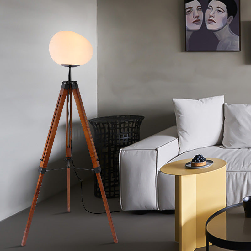 PE Round Wood Tripod Floor Lamp