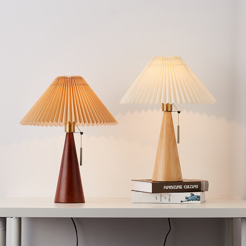 Pleated Wooden Fabric Table Lamp