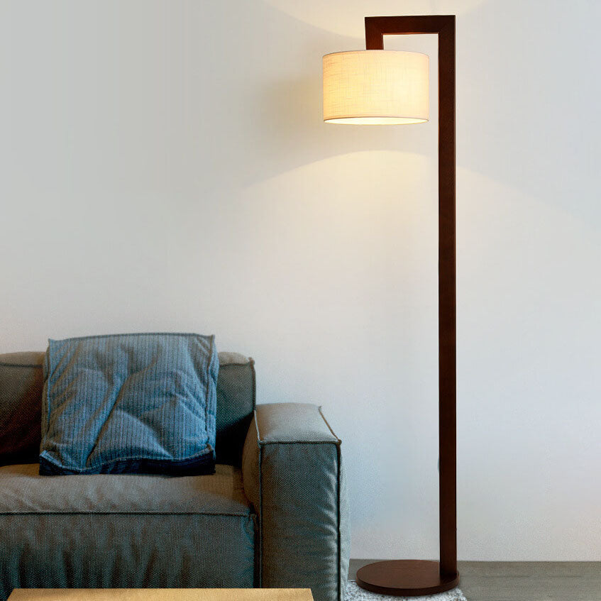 Walnut Fabric Drum Floor Lamp