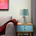 Blue Plaid Ceramic Cylinder Table Lamp