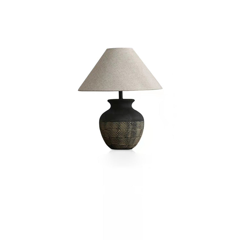 Cone Fabric Round Ceramic Table Lamp