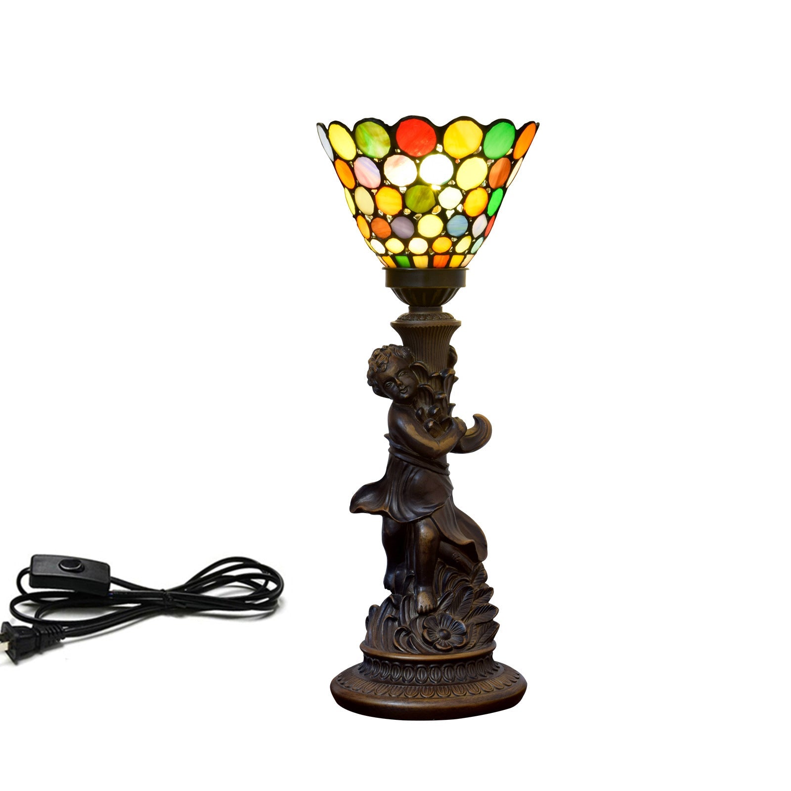 Resin Glass Floral Round Table Lamp