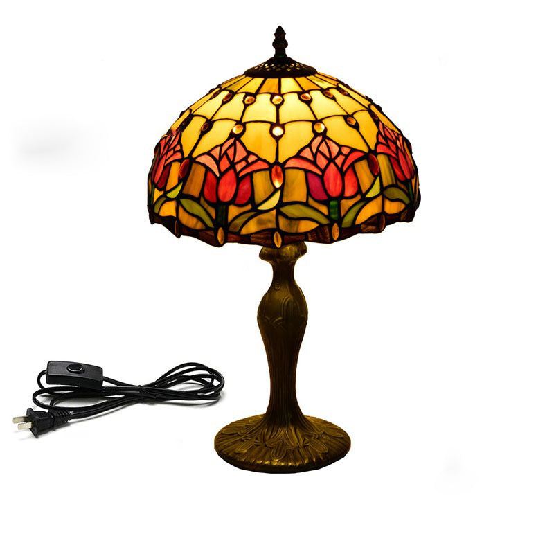 Stained Glass Red Tulip Table Lamp