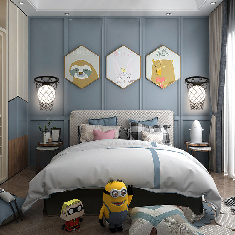 Kids Iron Glass Basketball Wall Lamp