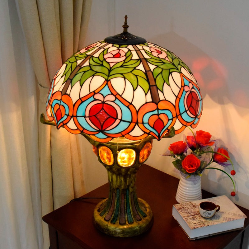 Peach Stained Glass Dome 4-Light Table Lamp