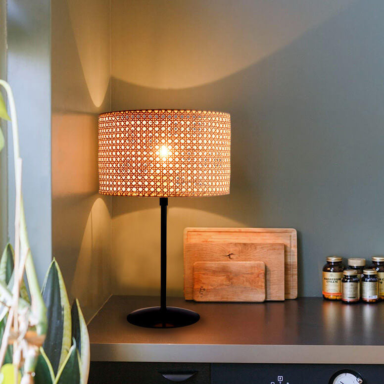 Rattan Weaving Cylinder Home Table Lamp