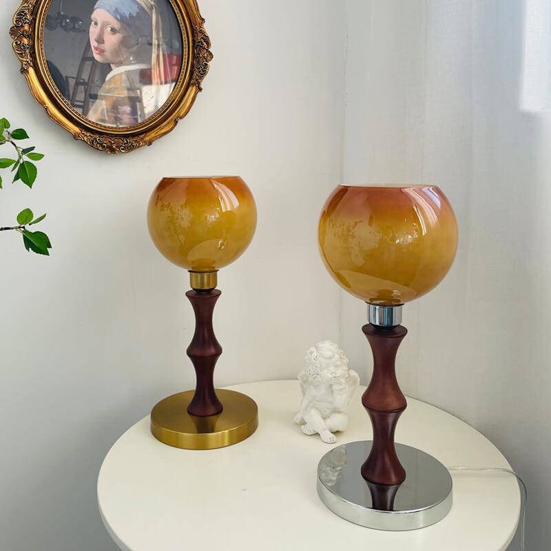 Spherical Glass Wood Table Lamp