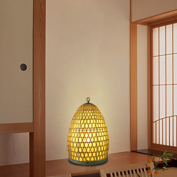 Bamboo Weaving Parchment Oval Floor Lamp