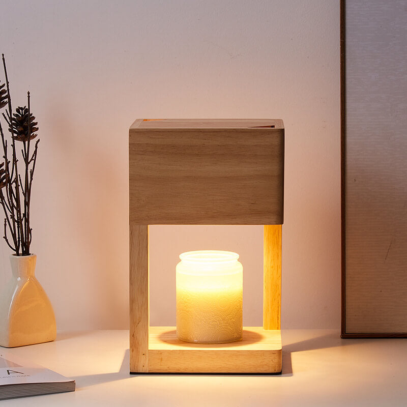 Minimal Rectangular Wooden Melting Table Lamp