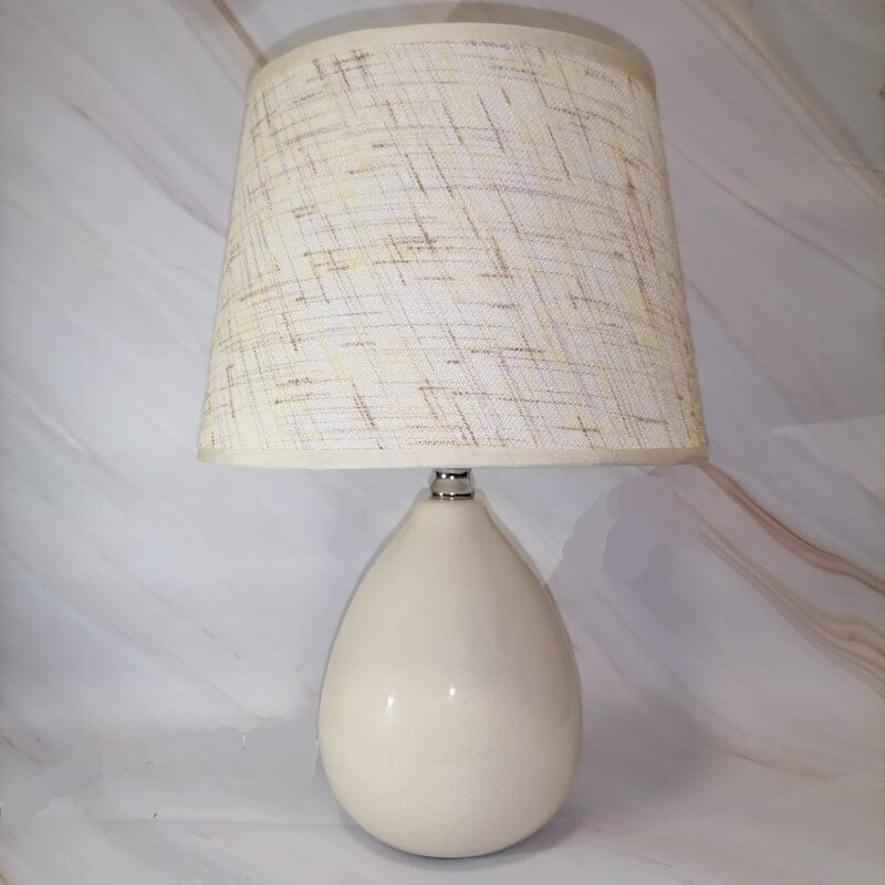 White Fabric Oval Ceramic Table Lamp