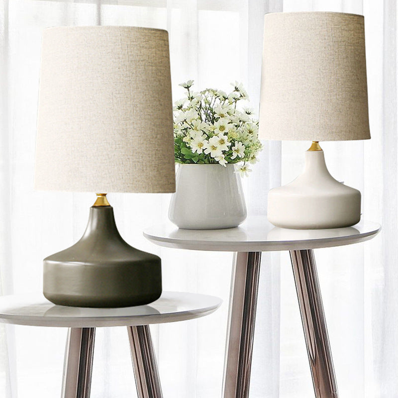 Fabric Round Ceramic Jar Table Lamp