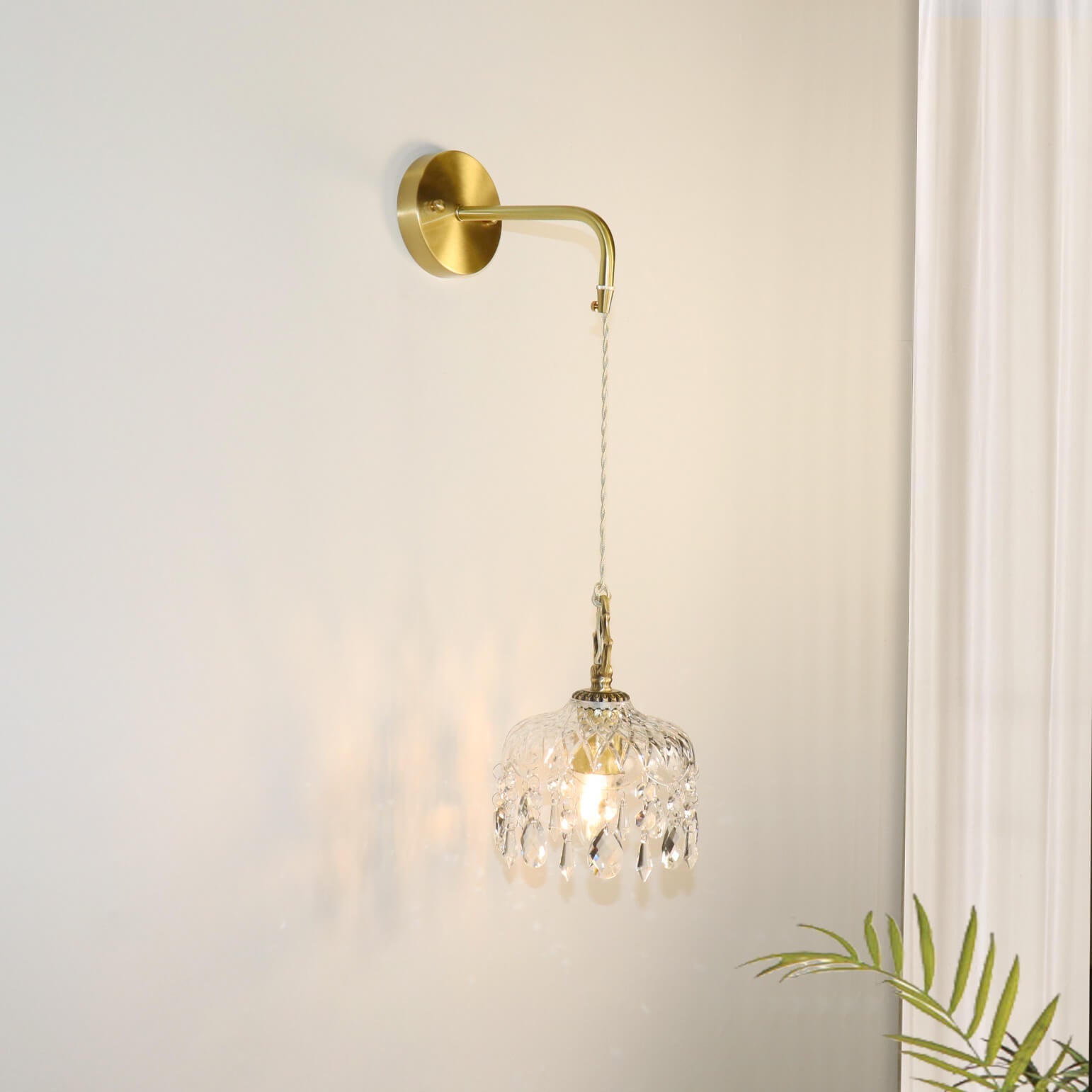 Brass Crystal Glass Wall Lamp
