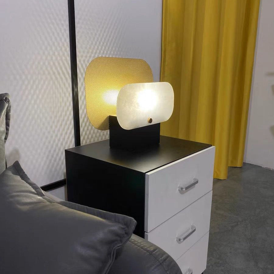 Rounded Rectangle Marble Metal Table Lamp