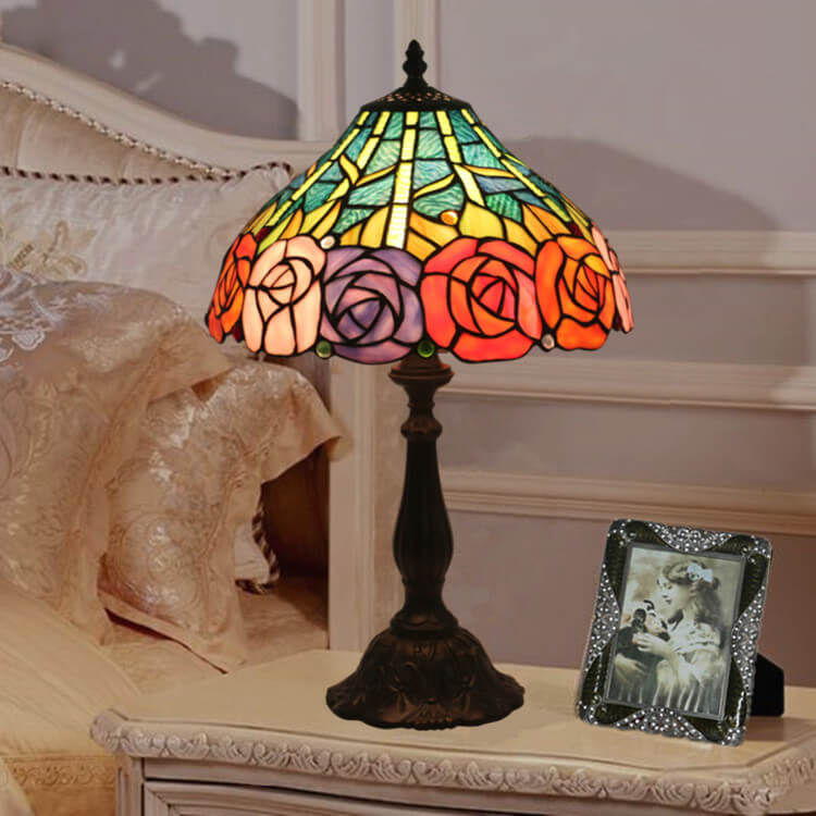 Roses Stained Glass Cone Table Lamp