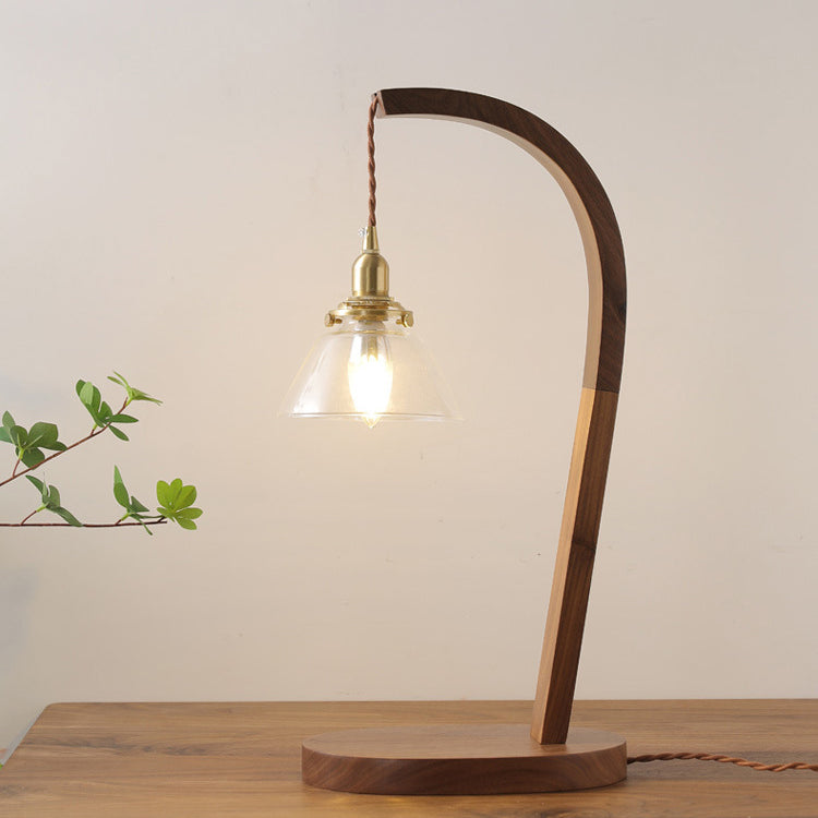 Round Wood Glass Living Table Lamp