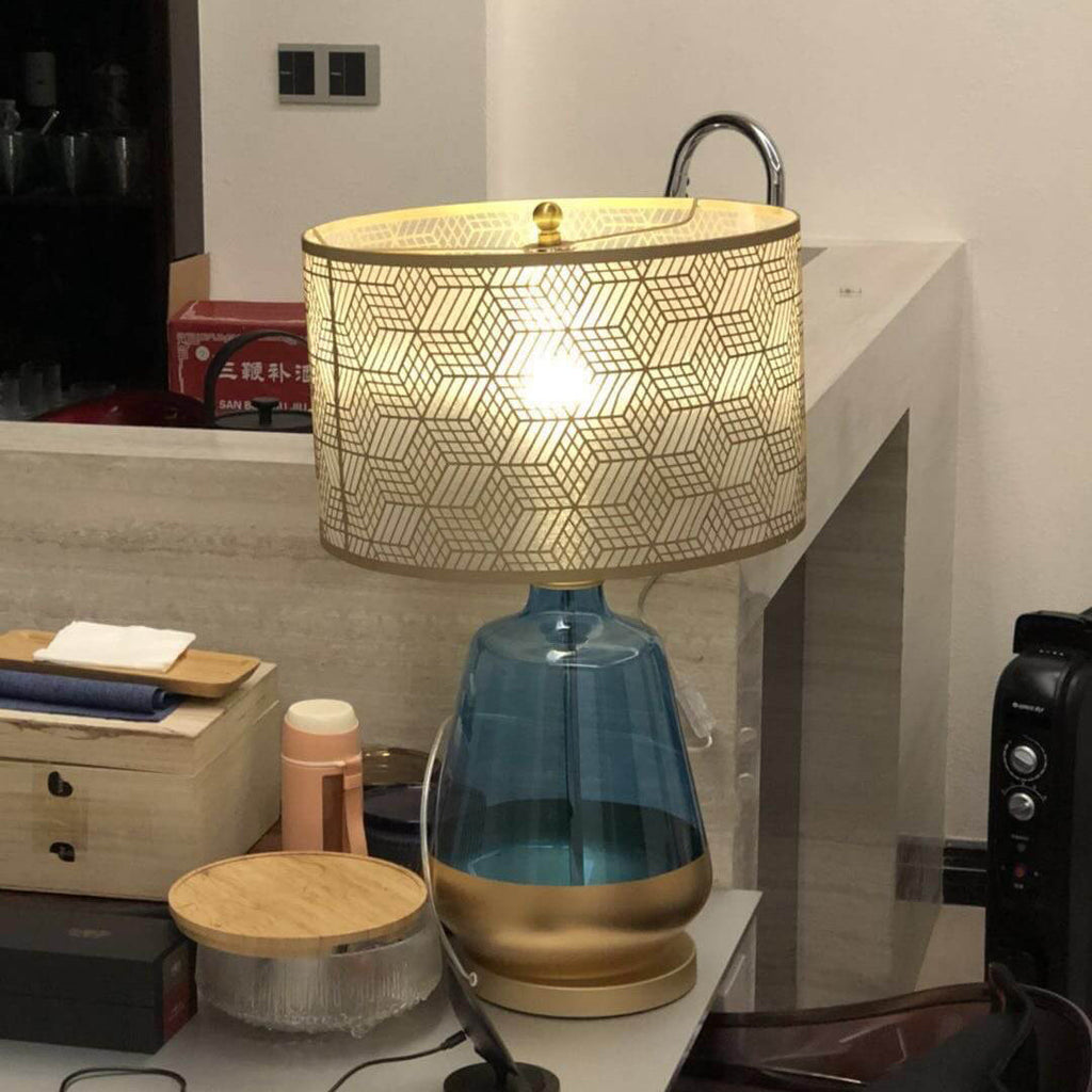 Blue Glass Bottle Metal Table Lamp