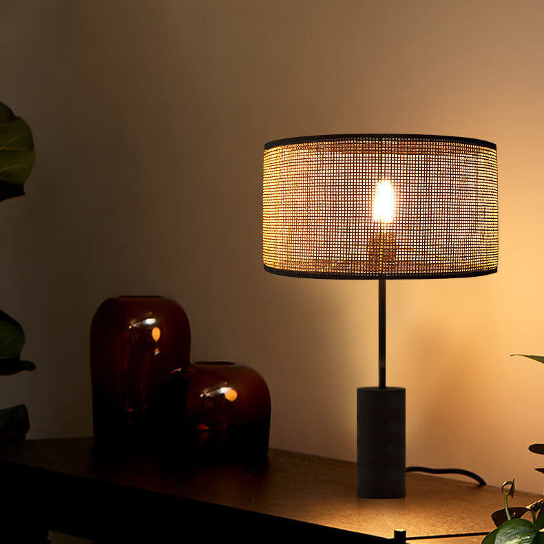 Rattan Weaving Cylinder Home Table Lamp