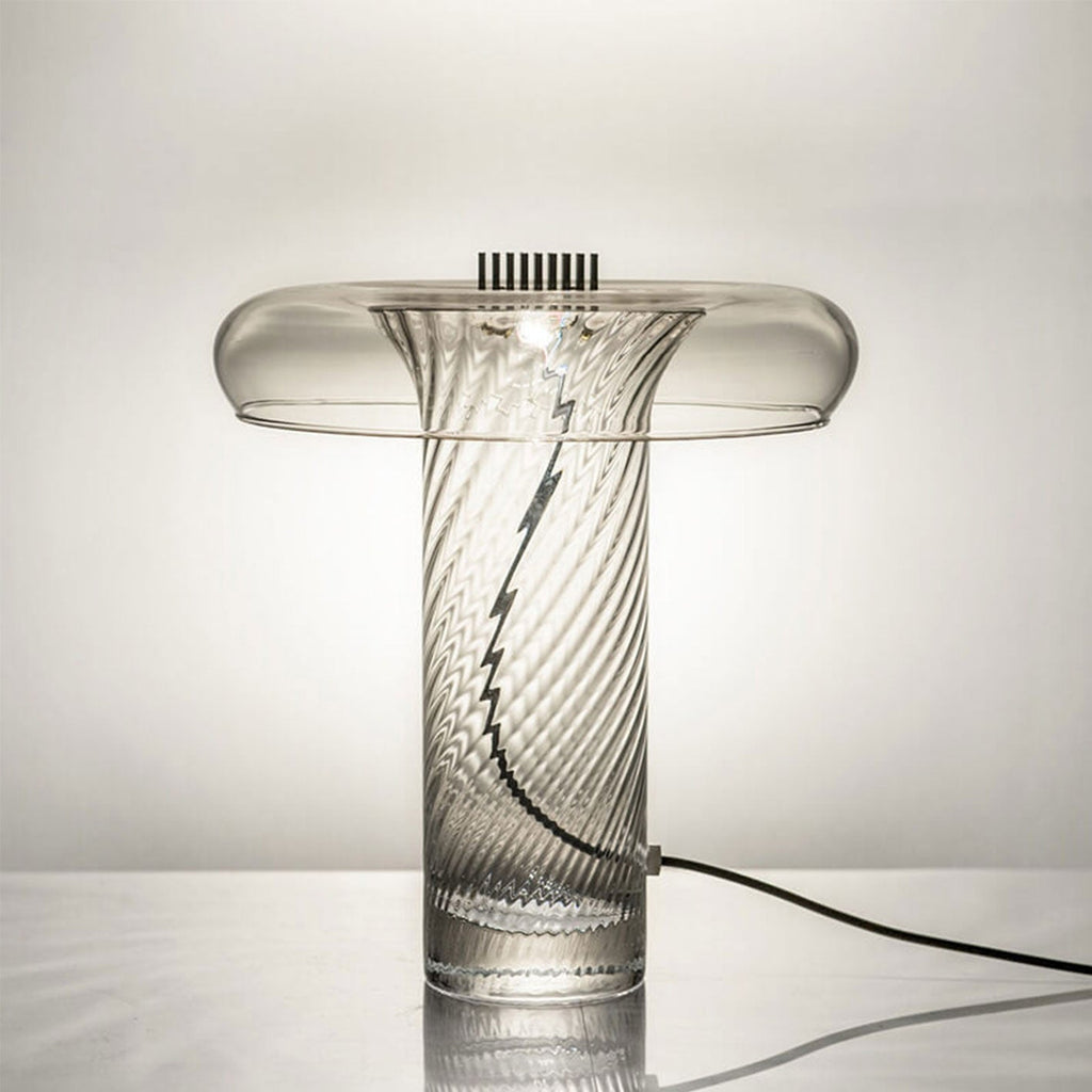 Floral Clear Glass Column Table Lamp