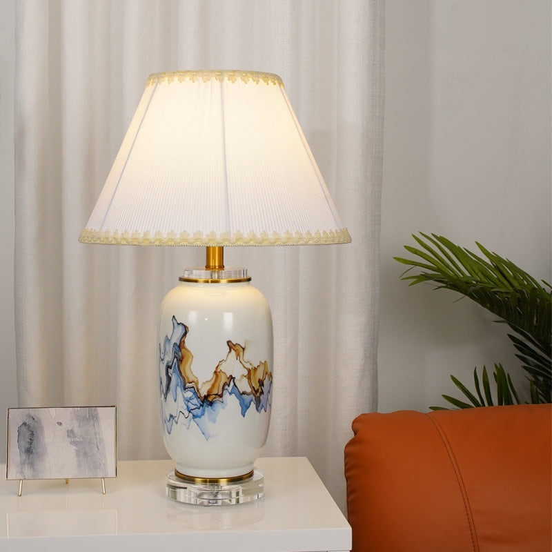 Ceramic Oval Jar Fabric Table Lamp