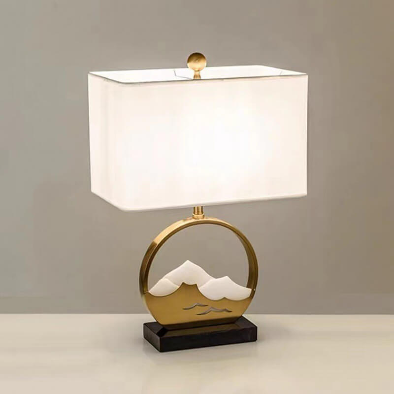 Rectangular Round Metal Fabric Table Lamp