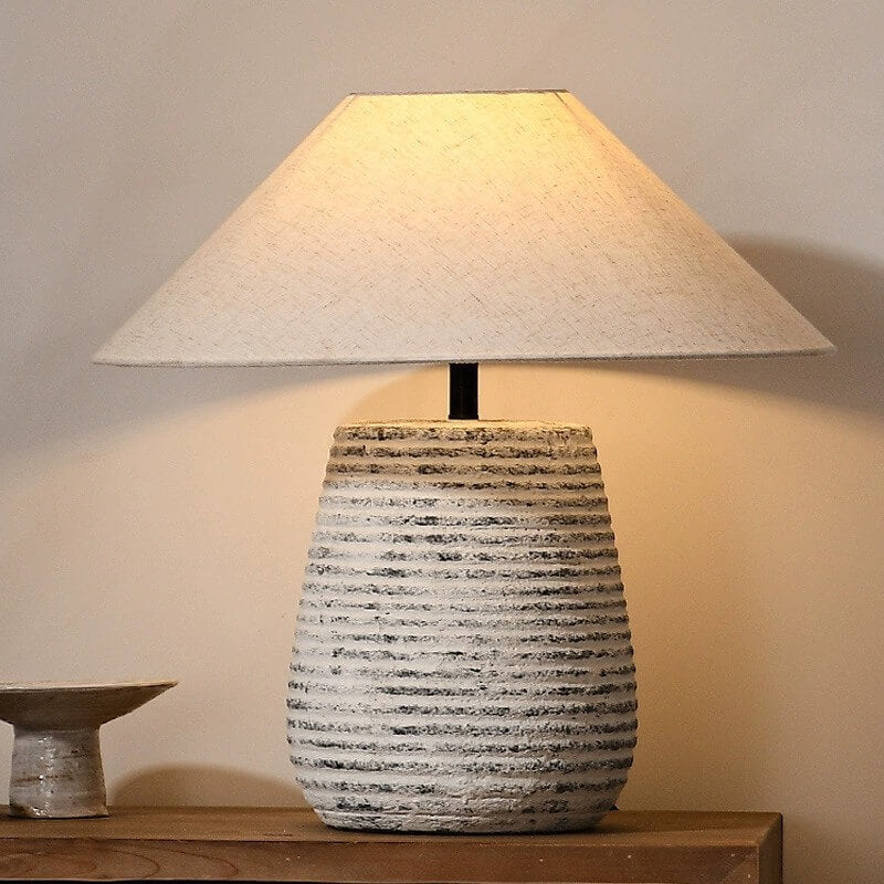 Cone Fabric Ceramic Column Table Lamp
