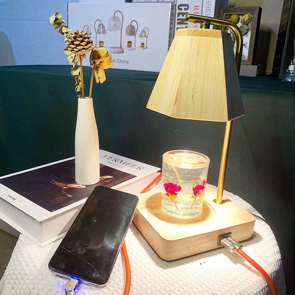 Wooden Hexagonal Liftable Melting Table Lamp