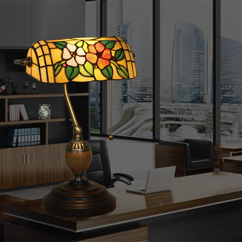 Flower Glass Banker Table Lamp