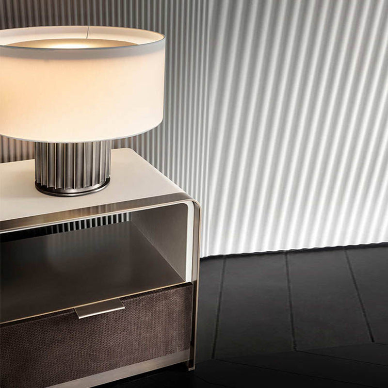 Fabric Drum Metal Column Table Lamp