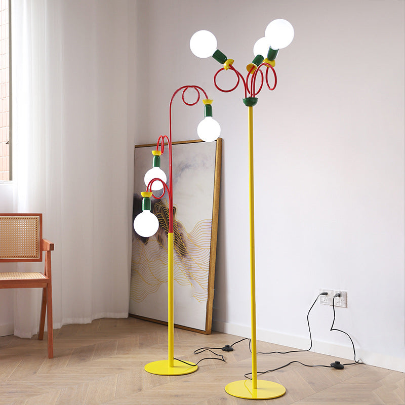 Curved Pole Round Ball 3-Light Floor Lamp