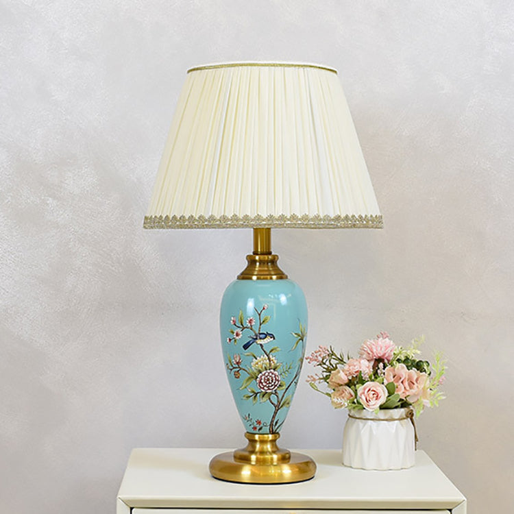 Bird Flower Cylinder Hardware Table Lamp