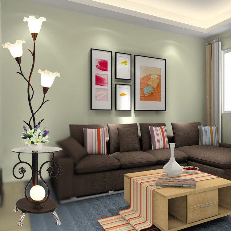 Floral Iron Glass Living 4-Light Floor Lamp