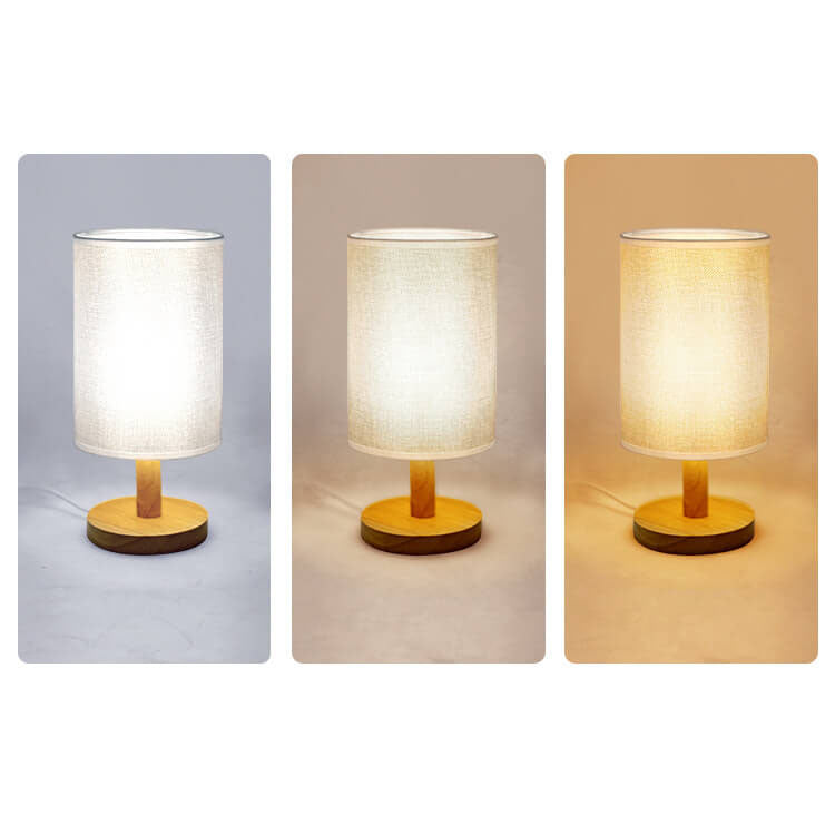 Fabric Cylinder Wood Table Lamp