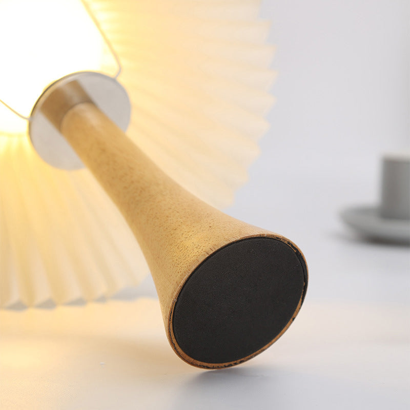 Pleated Fabric Wood Column Table Lamp