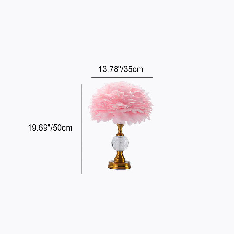 Iron Round Feather Lampshade Table Lamp