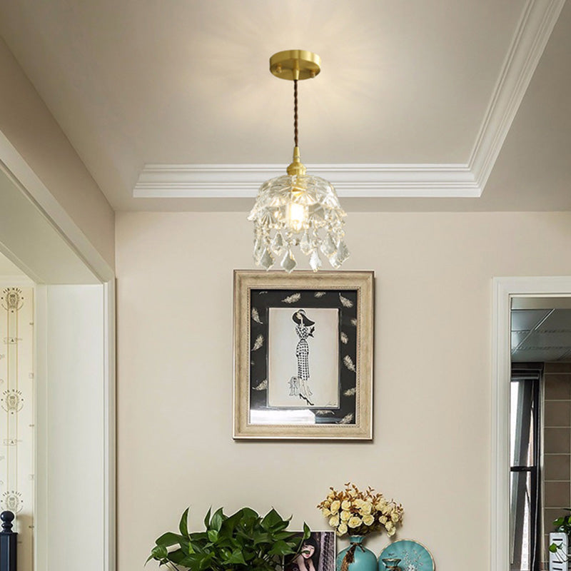 Round Carved Brass Glass Wall Lamp