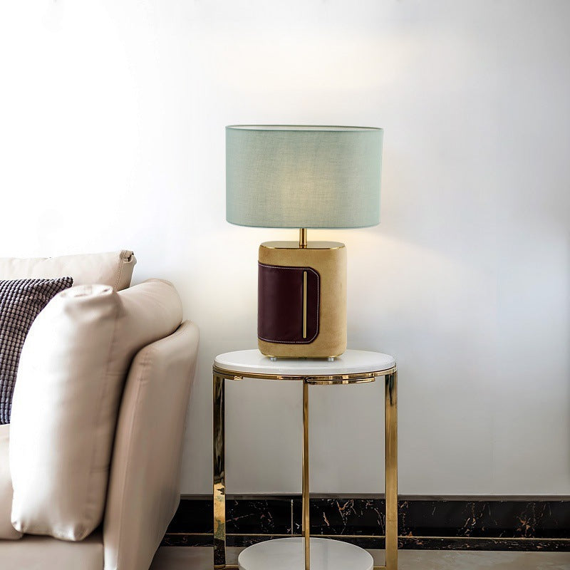 Rectangular Oval Leather Iron Table Lamp