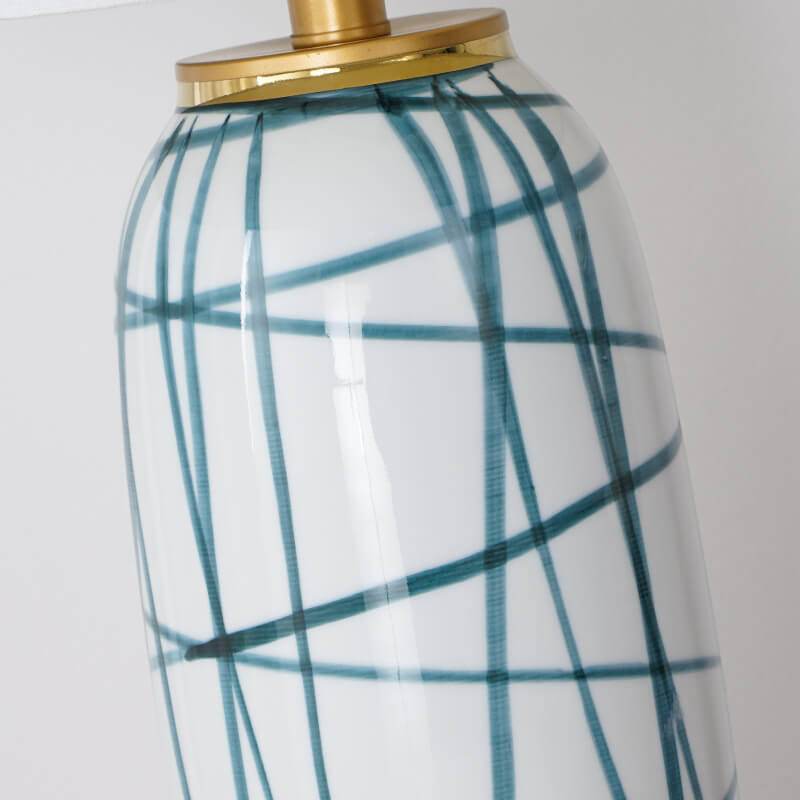 Green Striped Ceramic Drum Table Lamp