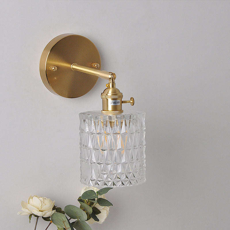 Brass Glass Cylinder Wall Lamp