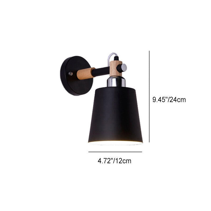 Cylindrical Wooden Iron Bedroom Wall Lamp