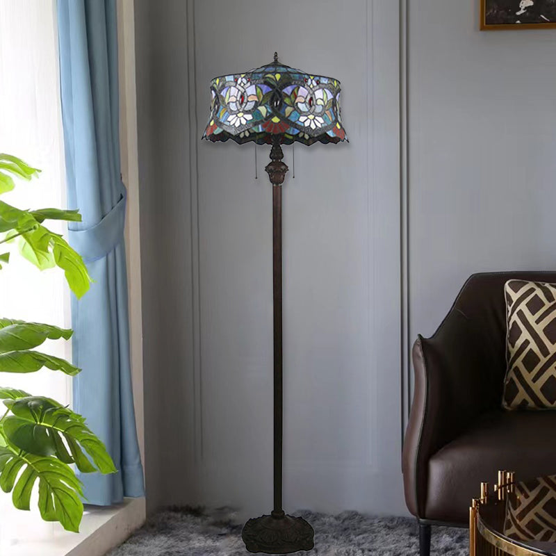 Traditional Tiffany Lily Stained 2-Light Floor Lamp